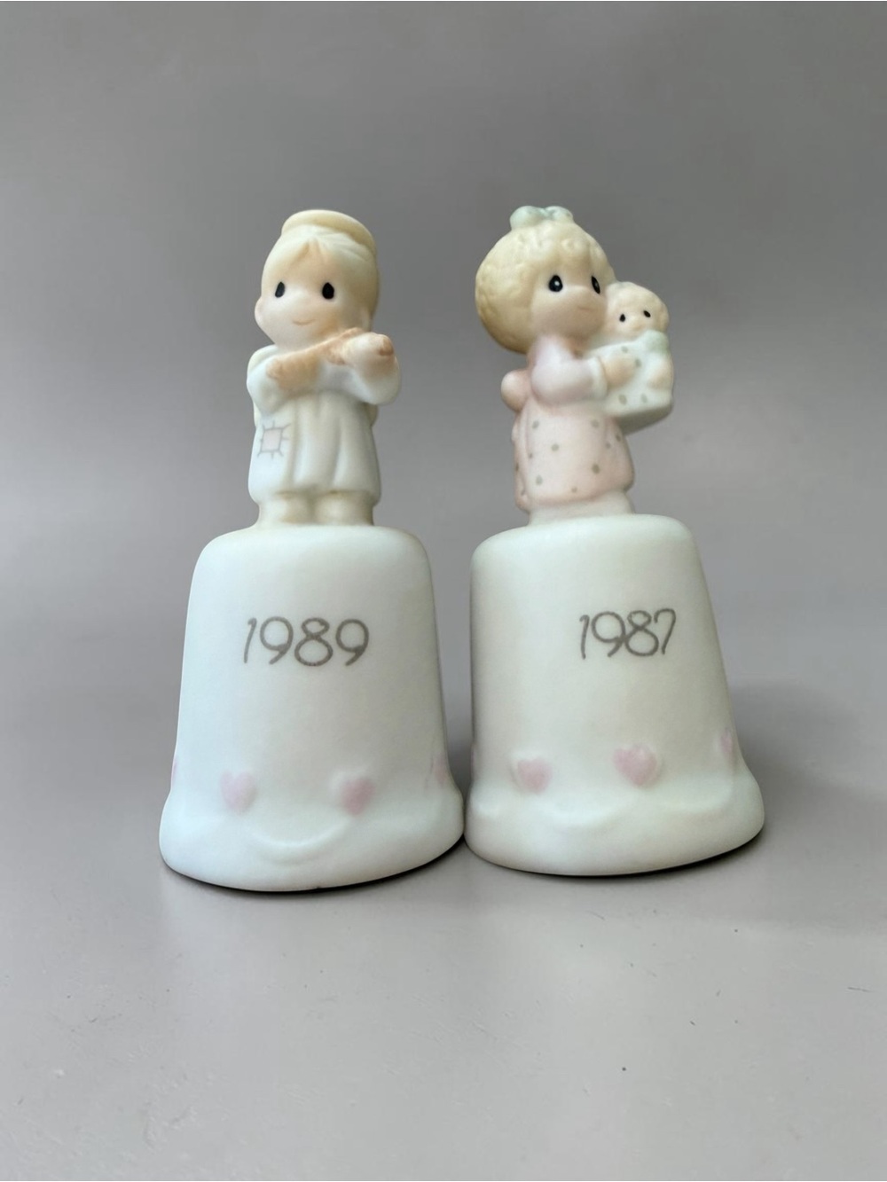 Precious Moments Bundle Bells 1987 1989 + Collectors Club Plate 1993 Enesco